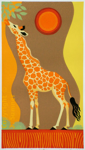 Sunset Giraffe.jpg, Linocut
