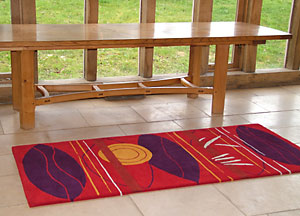 'Standing Stones' rug displayed in the Great Oak Hall